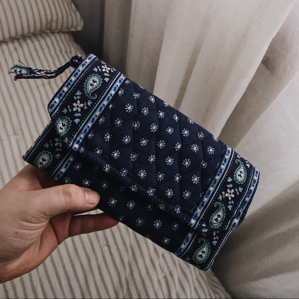 large blue patterned wallet